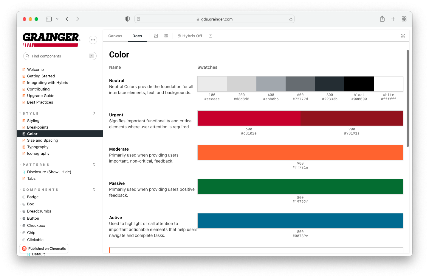 screenshot of Grainger's open source design system